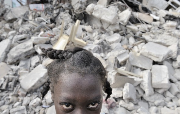 A girl stands in the devastated center of Port-au-Prince, Haiti, which was ravaged by a January 12 earthquake.